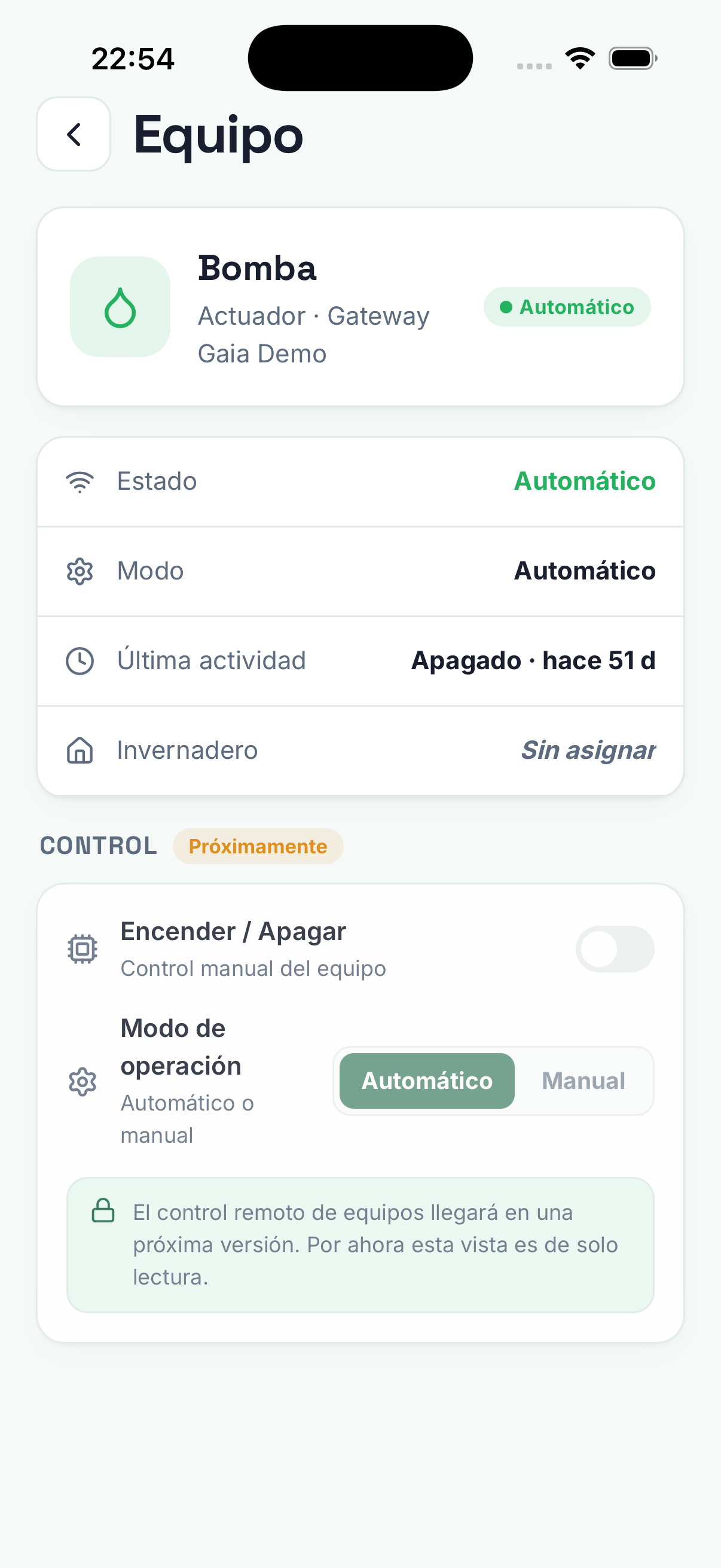 Equipamiento en la app de Gaia