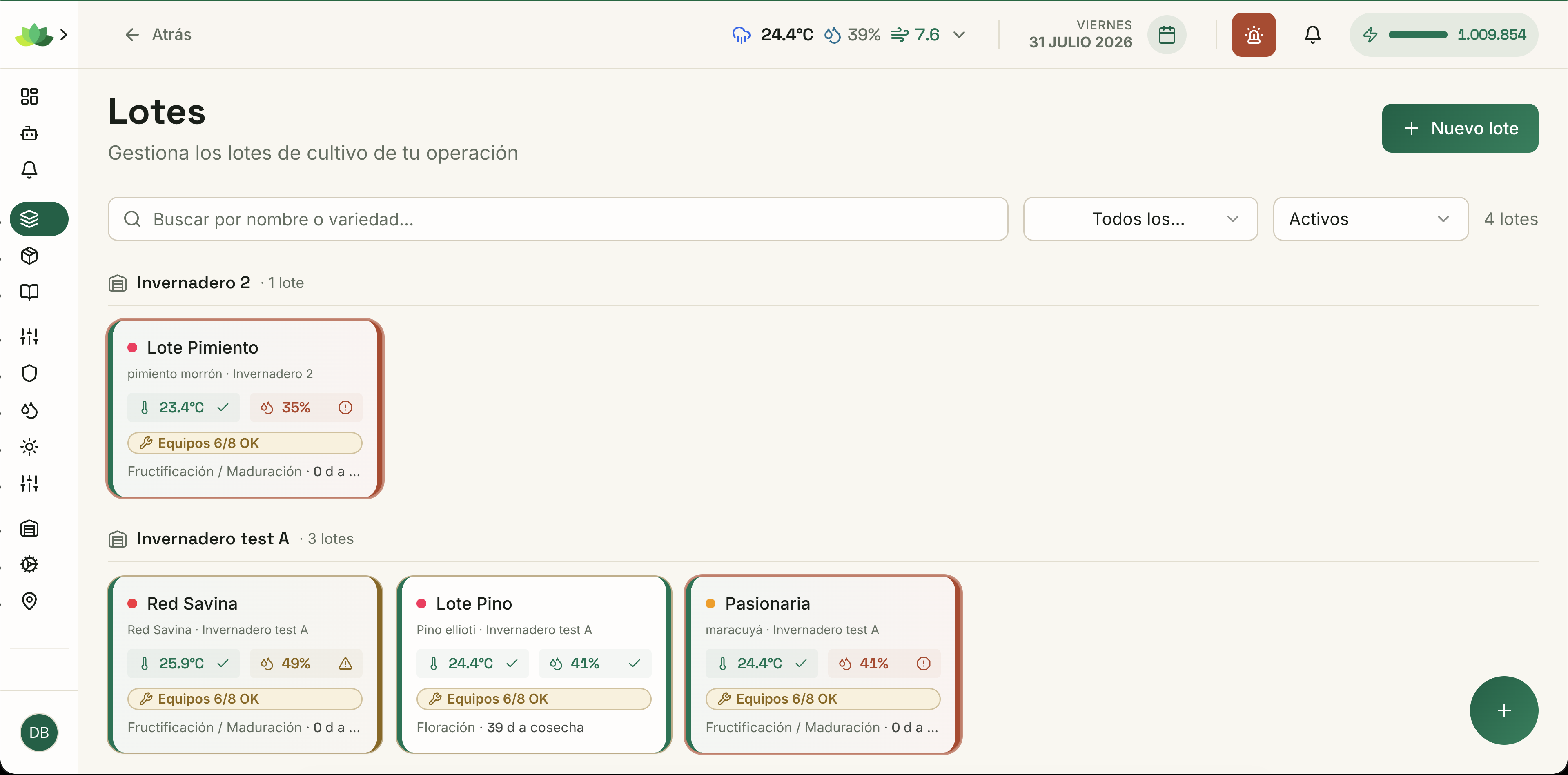 Gestión del cultivo en Sinthesis web